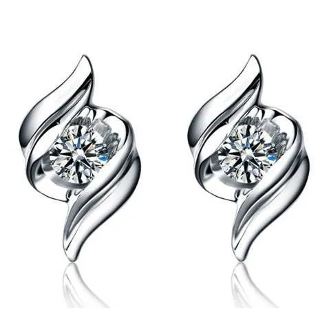 GB 2 Carats Stud Earrings Sparkling Round Cut Natural Earth Mined Diamonds White Gold Earrings