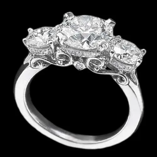 GB 375 Cts White Gold Tulip Style Natural Earth Mined Diamond Three Stone Engagement Ring Rings GB 375 Cts White Gold Tulip Style Natural Earth Mined Diamond Three Stone Engagement Ring Rings