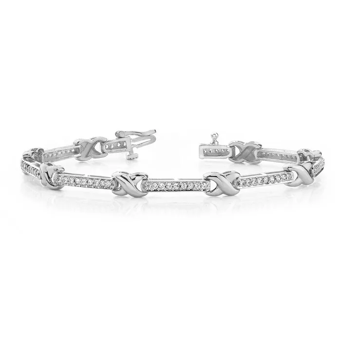 GB Bracelets 575 Carats Round Cut Natural Earth Mined Diamonds Wavy X Style Bracelet White Gold 14K GB Bracelets 575 Carats Round Cut Natural Earth Mined Diamonds Wavy X Style Bracelet White Gold 14K