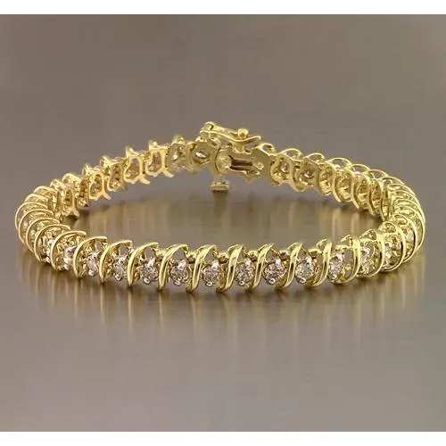 GB Bracelets Round Natural Earth Mined Diamond Tennis Bracelet 4 Carats Yellow Gold 14K F Vs1 GB Bracelets Round Natural Earth Mined Diamond Tennis Bracelet 4 Carats Yellow Gold 14K F Vs1