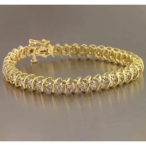 GB Bracelets Round Natural Earth Mined Diamond Tennis Bracelet 4 Carats Yellow Gold 14K F Vs1 GB Bracelets Round Natural Earth Mined Diamond Tennis Bracelet 4 Carats Yellow Gold 14K F Vs1