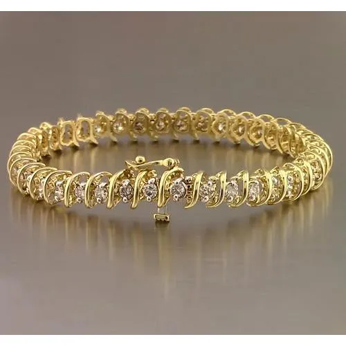 GB Bracelets Round Natural Earth Mined Diamond Tennis Bracelet 4 Carats Yellow Gold 14K F Vs1 GB Bracelets Round Natural Earth Mined Diamond Tennis Bracelet 4 Carats Yellow Gold 14K F Vs1