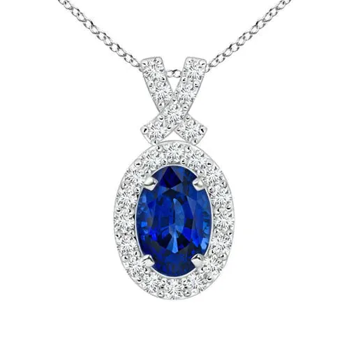 GB Cornflower Sapphire And Natural Earth Mined Diamond Pendant Necklaces