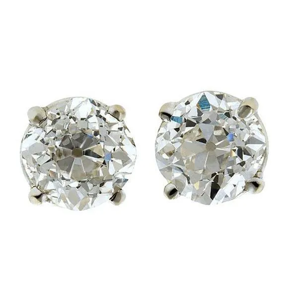 GB Earrings 2 Carat Miner Cut Old Mine Real Natural Earth Mined Diamond Studs Earrings