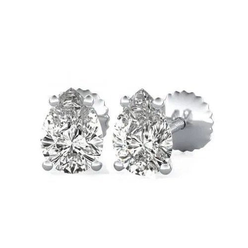 GB Earrings 4 Prong Setting Pear Cut Natural Earth Mined Diamond Stud Earring Solid White Gold 2 Ct GB Earrings 4 Prong Setting Pear Cut Natural Earth Mined Diamond Stud Earring Solid White Gold 2 Ct