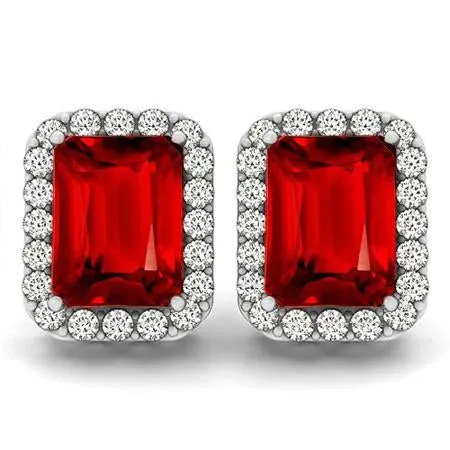 GB Earrings 950 Carats Emerald Ruby Natural Earth Mined Diamond Halo Stud Earrings 14K Gold GB Earrings 950 Carats Emerald Ruby Natural Earth Mined Diamond Halo Stud Earrings 14K Gold