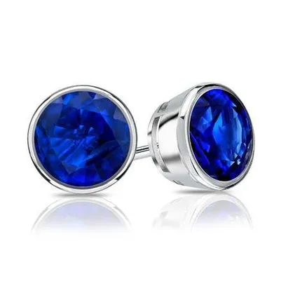 GB Earrings 9 Ct Big Blue Round Cut Sapphire Gemstone Stud Earring White Gold GB Earrings 9 Ct Big Blue Round Cut Sapphire Gemstone Stud Earring White Gold
