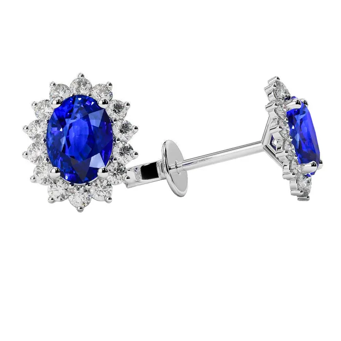 GB Earrings White Gold 14K 590 Carats Sapphire With Natural Earth Mined Diamonds Studs Earrings GB Earrings White Gold 14K 590 Carats Sapphire With Natural Earth Mined Diamonds Studs Earrings