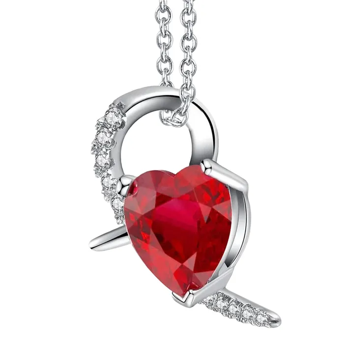 GB Heart Shape Pendant Necklace 690 Ct Ruby And Natural Earth Mined Diamonds White Gold 14K Necklaces GB Heart Shape Pendant Necklace 690 Ct Ruby And Natural Earth Mined Diamonds White Gold 14K Necklaces