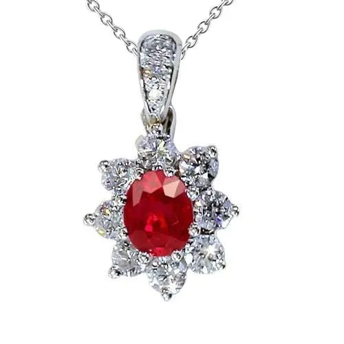 GB Necklaces Natural Earth Mined Diamond Pendant 1 Inch 345 Carats Ruby Lotus Flower White Gold 14K GB Necklaces Natural Earth Mined Diamond Pendant 1 Inch 345 Carats Ruby Lotus Flower White Gold 14K