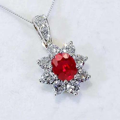 GB Necklaces Natural Earth Mined Diamond Pendant 1 Inch 345 Carats Ruby Lotus Flower White Gold 14K GB Necklaces Natural Earth Mined Diamond Pendant 1 Inch 345 Carats Ruby Lotus Flower White Gold 14K