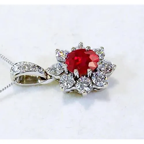 GB Necklaces Natural Earth Mined Diamond Pendant 1 Inch 345 Carats Ruby Lotus Flower White Gold 14K GB Necklaces Natural Earth Mined Diamond Pendant 1 Inch 345 Carats Ruby Lotus Flower White Gold 14K