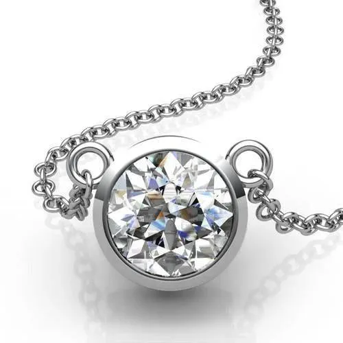 GB Necklaces Round Genuine Natural Earth Mined Diamond Pendant Necklace Women New 150 Carat White Gold 14K