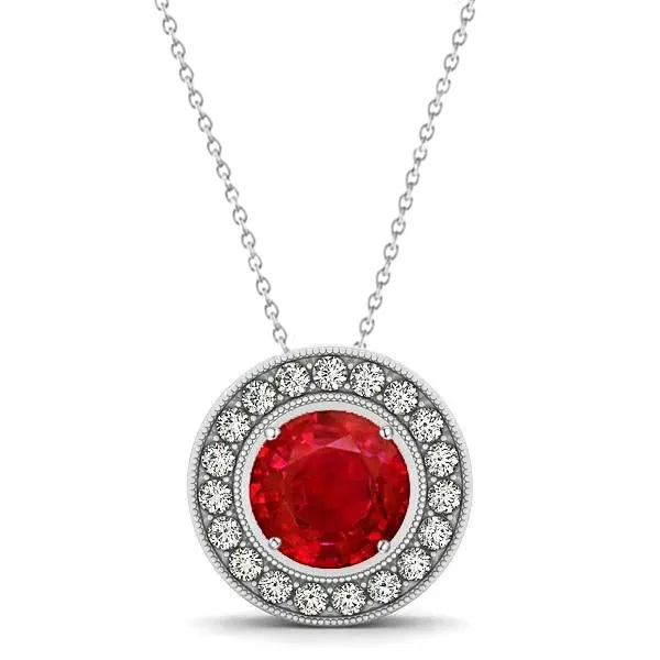 GB Necklaces Round Ruby With Natural Earth Mined Diamonds 450 Ct Pendant Necklace White Gold 14K GB Necklaces Round Ruby With Natural Earth Mined Diamonds 450 Ct Pendant Necklace White Gold 14K