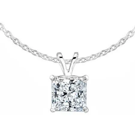 GB Necklaces Sparkling Princess Cut Natural Earth Mined Diamond Necklace Pendant 2 Ct White Gold 14K