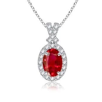 GB Necklaces Women Oval Cut Red Ruby With Natural Earth Mined Diamond Pendant White Gold 330 Carats GB Necklaces Women Oval Cut Red Ruby With Natural Earth Mined Diamond Pendant White Gold 330 Carats