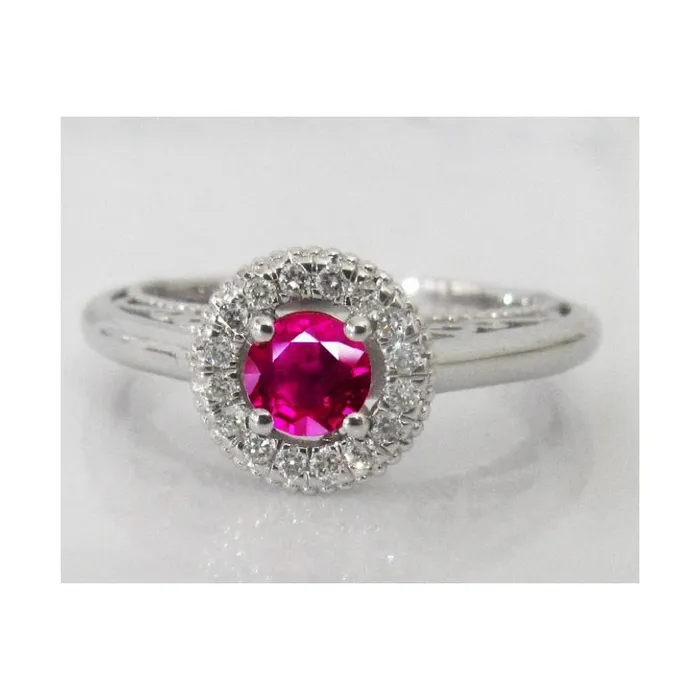 GB Rings 15 Ct Round Cut Red Sapphire Natural Earth Mined Diamond Ring White Gold GB Rings 15 Ct Round Cut Red Sapphire Natural Earth Mined Diamond Ring White Gold