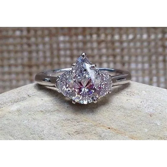 GB Rings 211 Carats Pear Half Moon Natural Earth Mined Diamonds Three Stone Ring White Gold 14K GB Rings 211 Carats Pear Half Moon Natural Earth Mined Diamonds Three Stone Ring White Gold 14K