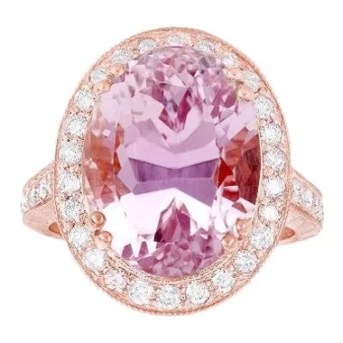 GB Rings 2250 Carats Pink Kunzite With Natural Earth Mined Diamond Ring New Rose Gold 14K GB Rings 2250 Carats Pink Kunzite With Natural Earth Mined Diamond Ring New Rose Gold 14K