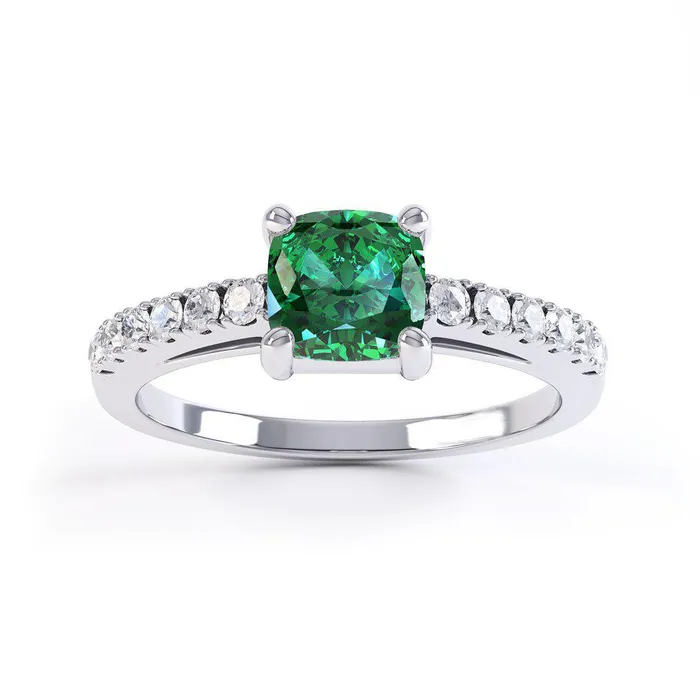 GB Rings 32 Ct Green Emerald With Natural Earth Mined Diamond Wedding Ring White Gold 14K GB Rings 32 Ct Green Emerald With Natural Earth Mined Diamond Wedding Ring White Gold 14K