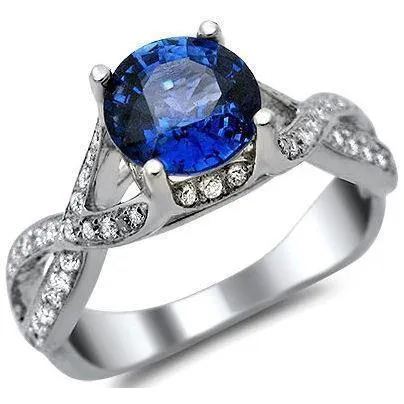 GB Rings Ceylon Sapphire And Round Natural Earth Mined Diamonds 3 Ct Ring White Gold 14K GB Rings Ceylon Sapphire And Round Natural Earth Mined Diamonds 3 Ct Ring White Gold 14K