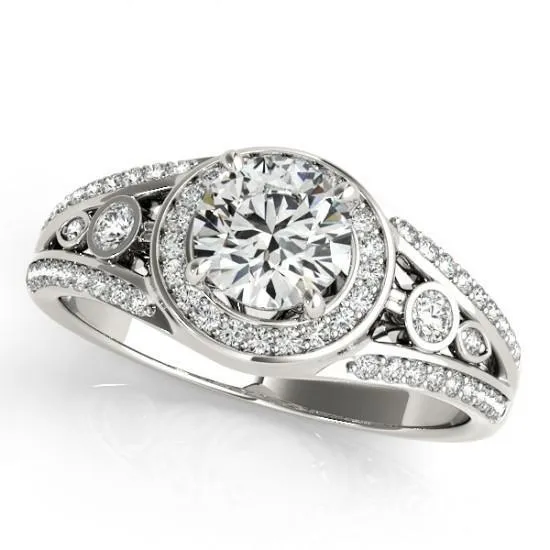 GB Rings Halo Round Brilliant Natural Earth Mined Diamond Engagement Fancy Ring 175 Carat WG 14K