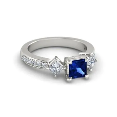 GB Rings Princess Round Natural Earth Mined Diamond Ceylon Sapphire Ring 250 Carats White Gold 14K GB Rings Princess Round Natural Earth Mined Diamond Ceylon Sapphire Ring 250 Carats White Gold 14K