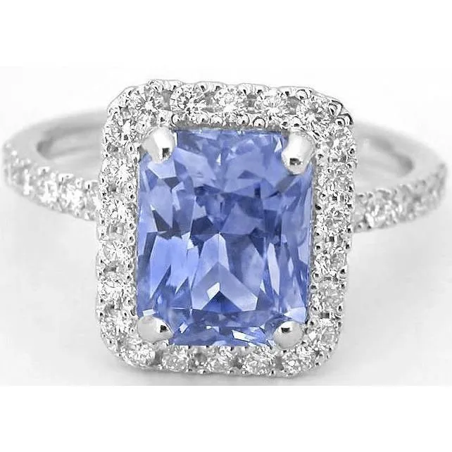GB Rings Prong Set Ceylon Sapphire With Natural Earth Mined Diamonds 4 Ct Ring White Gold 14K GB Rings Prong Set Ceylon Sapphire With Natural Earth Mined Diamonds 4 Ct Ring White Gold 14K