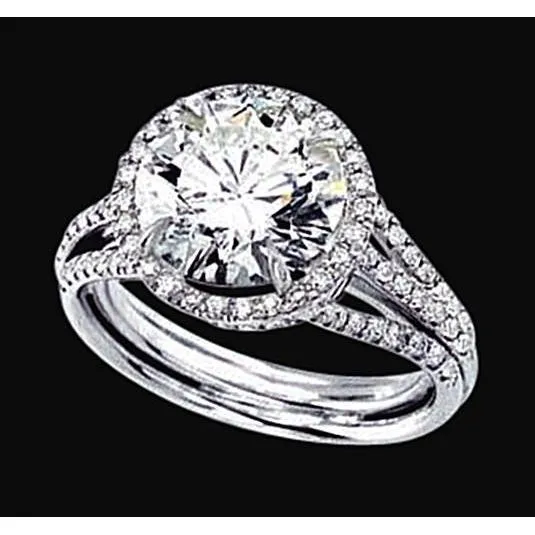 GB Rings Round Lab Grown Diamond 3 Row Engagement Halo Ring 84 Carat White Gold 14K GB Rings Round Lab Grown Diamond 3 Row Engagement Halo Ring 84 Carat White Gold 14K