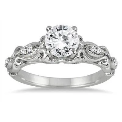 GB Rings Round Natural Earth Mined Diamond Antique Style Ring 190 Carats White Gold 14K GB Rings Round Natural Earth Mined Diamond Antique Style Ring 190 Carats White Gold 14K