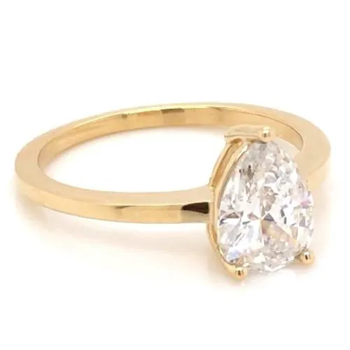 GB Rings Solitaire Pear Natural Earth Mined Diamond Engagement Ring 150 Carats Yellow Gold 14K