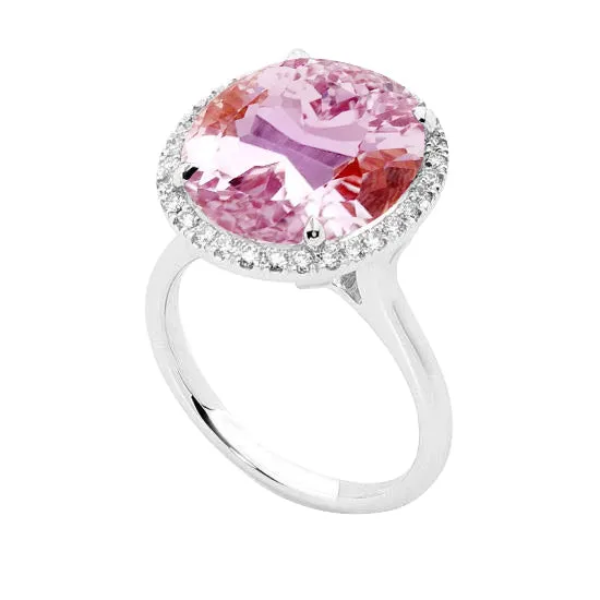 GB Rings Solitaire With Accent 2250 Ct Kunzite With Natural Earth Mined Diamonds Ring White Gold GB Rings Solitaire With Accent 2250 Ct Kunzite With Natural Earth Mined Diamonds Ring White Gold