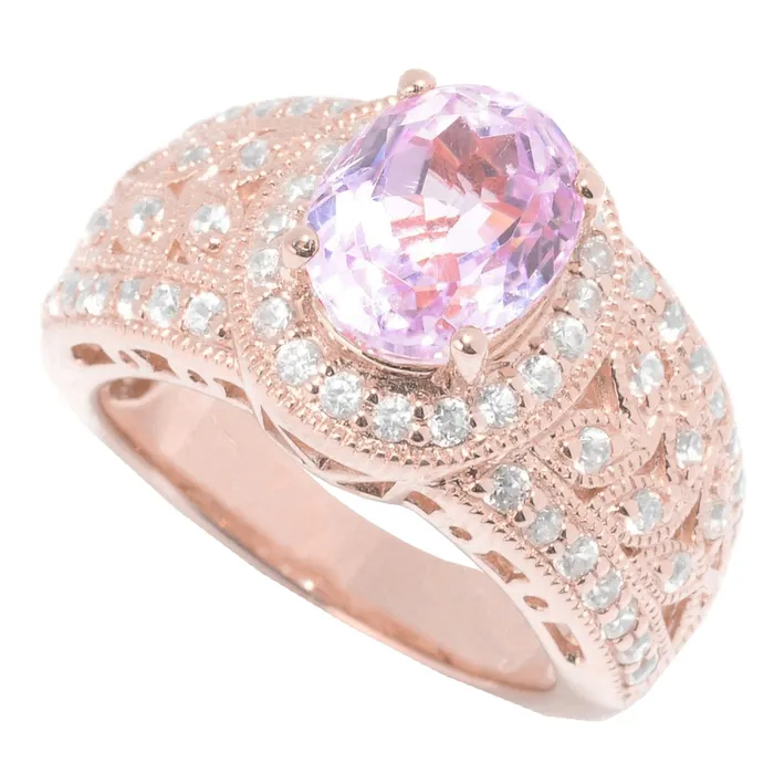 GB Rings Solitaire With Accent Kunzite With Natural Earth Mined Diamonds 15 Ct Ring Rose Gold GB Rings Solitaire With Accent Kunzite With Natural Earth Mined Diamonds 15 Ct Ring Rose Gold