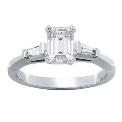 GB Rings Three Stone Emerald And Baguette Cut Natural Earth Mined Diamond Ring 161 Carats