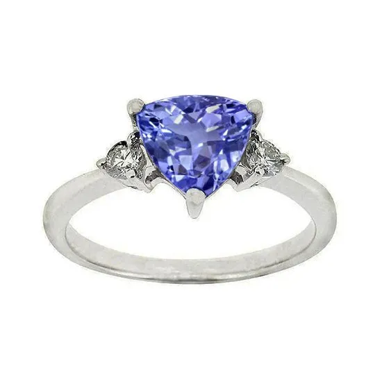 GB Rings Three Stone Tanzanite And Round Natural Earth Mined Diamonds 4 Carats Gemstone Ring New