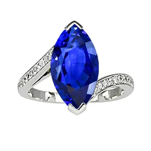GB Rings Unique Sapphire Marquise Natural Earth Mined Diamond Ring