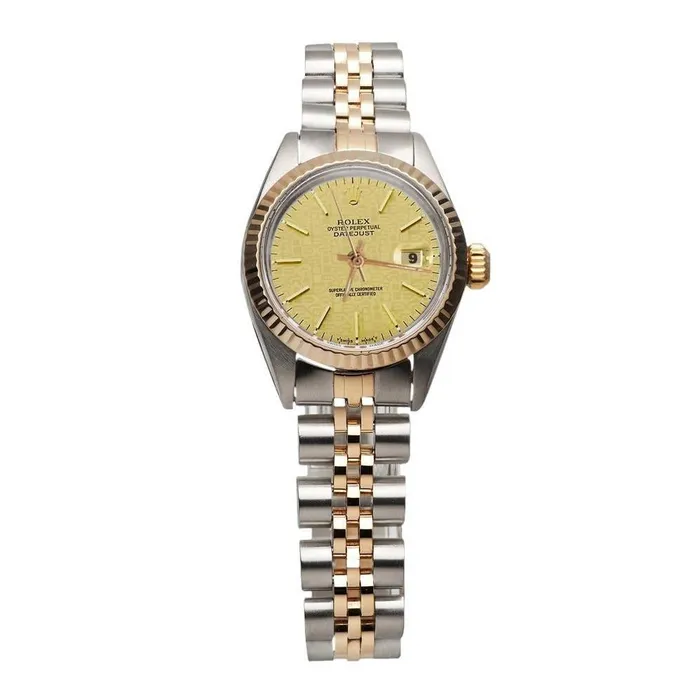 GB Watches Lady Watch Champagne Stick Dial Rolex Bezel Yellow Gold Jubilee