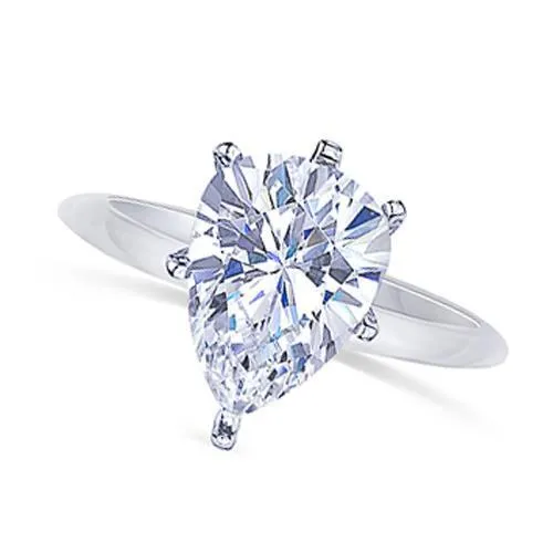 GB White Gold Pear Natural Earth Mined Diamond Ring Rings