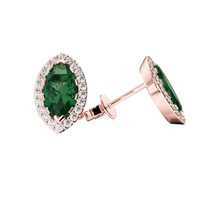 GB Women Stud Halo Earrings Prong Set 490 Carats Green Emerald With Natural Earth Mined Diamond Earrings GB Women Stud Halo Earrings Prong Set 490 Carats Green Emerald With Natural Earth Mined Diamond Earrings