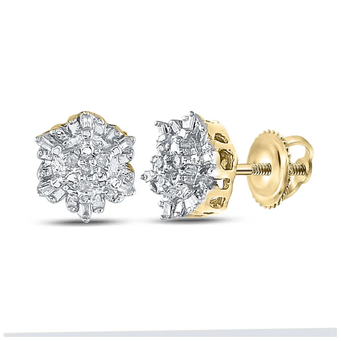 GND Earrings GND YellowTone Sterling Silver Womens Round Diamond Cluster Earrings 110 Cttw GND Earrings GND YellowTone Sterling Silver Womens Round Diamond Cluster Earrings 110 Cttw