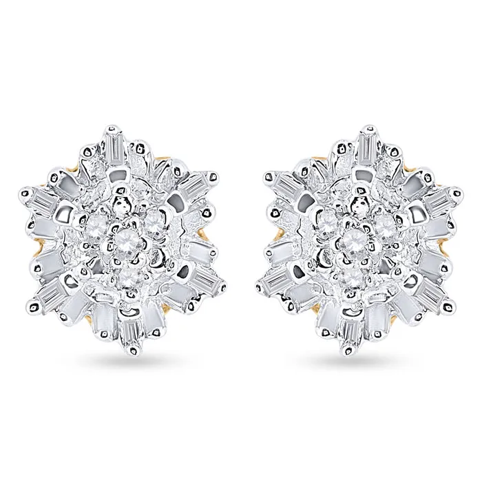 GND Earrings GND YellowTone Sterling Silver Womens Round Diamond Cluster Earrings 110 Cttw GND Earrings GND YellowTone Sterling Silver Womens Round Diamond Cluster Earrings 110 Cttw