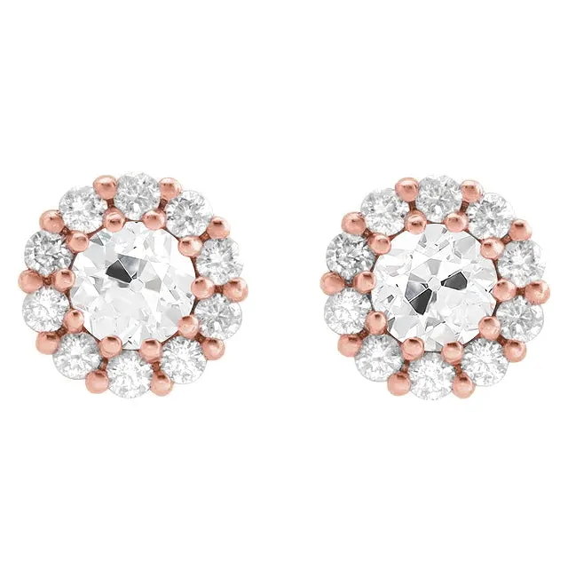 HarryChadEntcom Earrings Cluster Natural Diamond Stud Earrings Rose Gold 750 Carats Round Old Mine Cut HarryChadEntcom Earrings Cluster Natural Diamond Stud Earrings Rose Gold 750 Carats Round Old Mine Cut