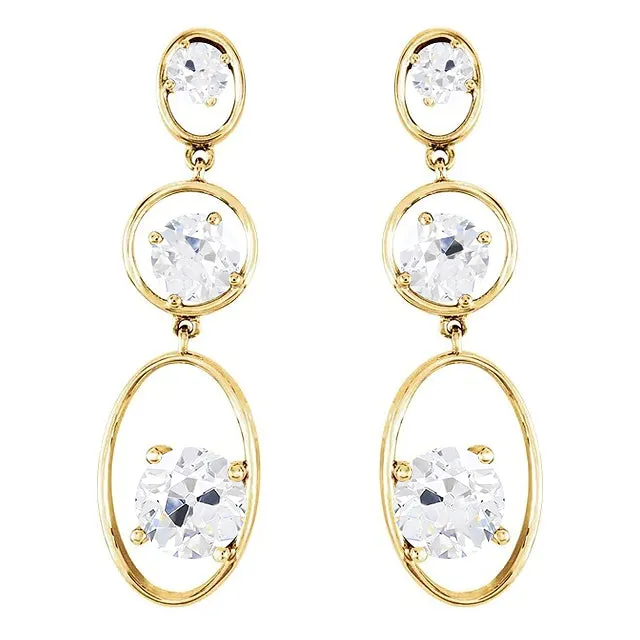 HarryChadEntcom Earrings Yellow Gold Dangle Earrings 450 Ct 3 Stone Old Miner Natural Diamonds
