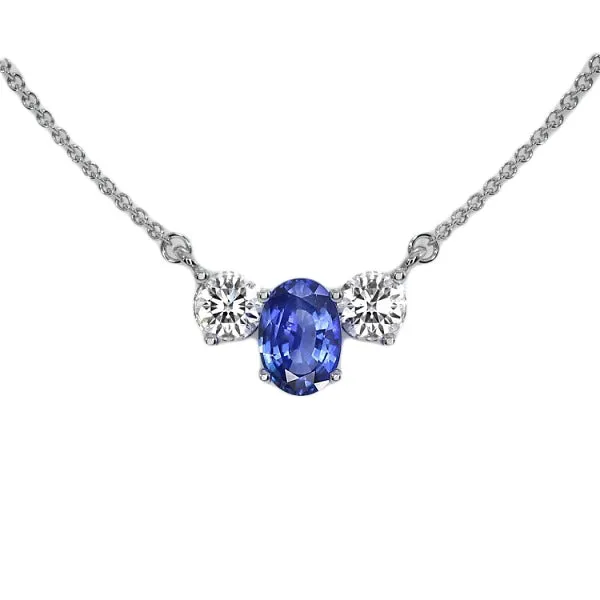 HarryChadEntcom Necklaces 3 Stone Oval Srilankan Sapphire Round Natural Earth Mined Diamond Pendant 2 Carats