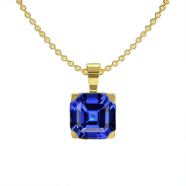 HarryChadEntcom Necklaces Asscher Blue Sapphire Solitaire Pendant Necklace 3 Carats HarryChadEntcom Necklaces Asscher Blue Sapphire Solitaire Pendant Necklace 3 Carats
