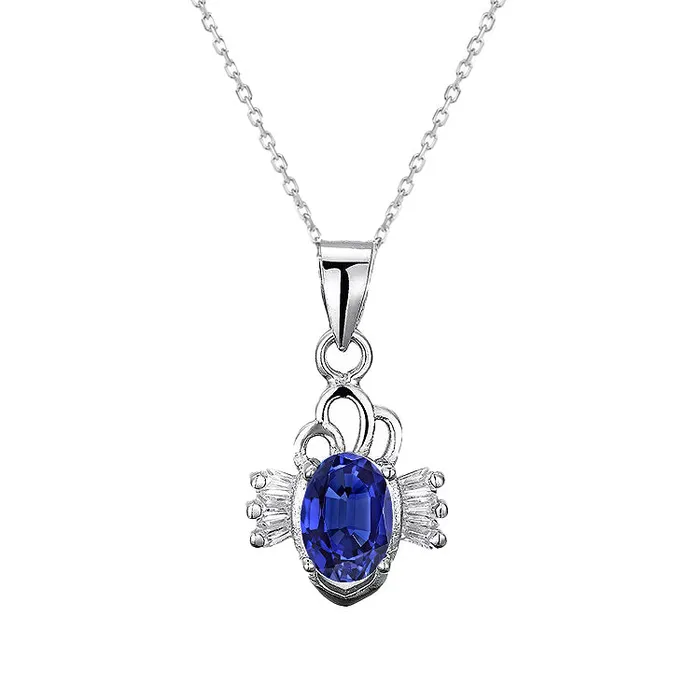HarryChadEntcom Necklaces Baguette Natural Earth Mined Diamond Oval Ceylon Sapphire Pendant Necklace 175 Carats HarryChadEntcom Necklaces Baguette Natural Earth Mined Diamond Oval Ceylon Sapphire Pendant Necklace 175 Carats