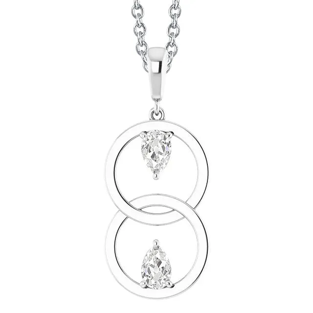 HarryChadEntcom Necklaces Double Circle Genuine Natural Earth Mined Diamond Pendant Pear Old Miner 2 Stone Bail 2 Carats