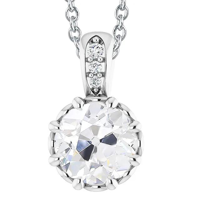 HarryChadEntcom Necklaces Round Old Mine Cut 5 Carats Real Natural Earth Mined Diamond Pendant White Gold 14K Prong Set HarryChadEntcom Necklaces Round Old Mine Cut 5 Carats Real Natural Earth Mined Diamond Pendant White Gold 14K Prong Set
