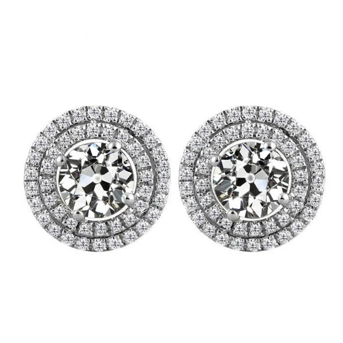HarryChadEntcom Rings Double Halo Round Old Cut Mined Diamond Studs Jewelry 4 Carats HarryChadEntcom Rings Double Halo Round Old Cut Mined Diamond Studs Jewelry 4 Carats