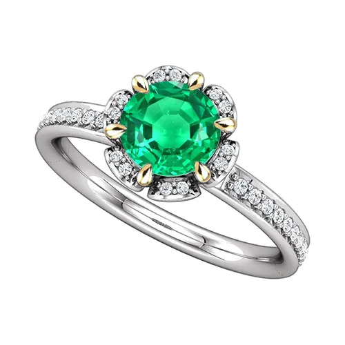 HarryChadEntcom Rings Flower Design Green Emerald Ring Halo Diamond Jewelry HarryChadEntcom Rings Flower Design Green Emerald Ring Halo Diamond Jewelry